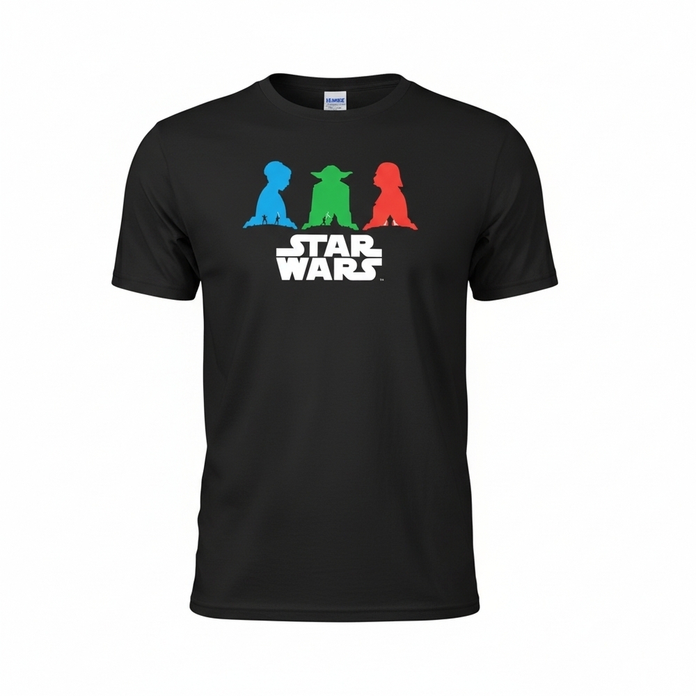 Hanes Star Wars  Black Mens  Tee with Blue and Green Text